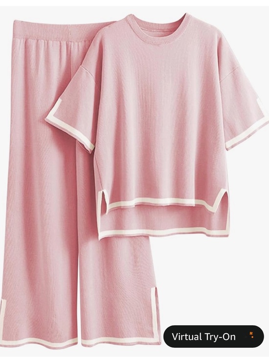 Tanming Other - Soft Pink Two-Piece Lounge Set with White Trim